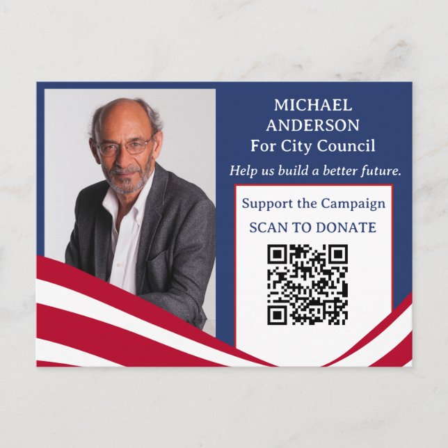 Political Campaign Fundraising QR Code  Postcard (Front)