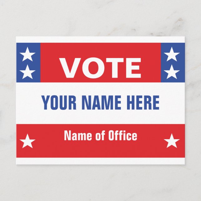 Political Campaign name, red white blue, stars Postcard (Front)