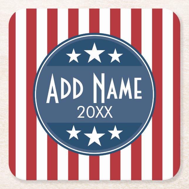 Political Campaign - Patriotic Stars and Stripes Square Paper Coaster (Front)