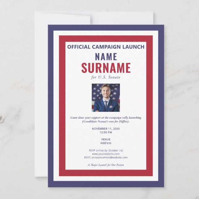 Political Candidate Campaign Rally Kickoff Launch Invitation (Front)