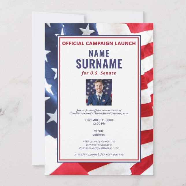 Political Candidate Photo Official Campaign Launch Invitation (Front)