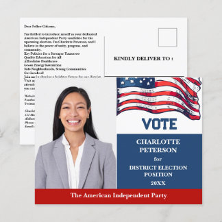 Political Election Campaign Candidate Introduction Postcard