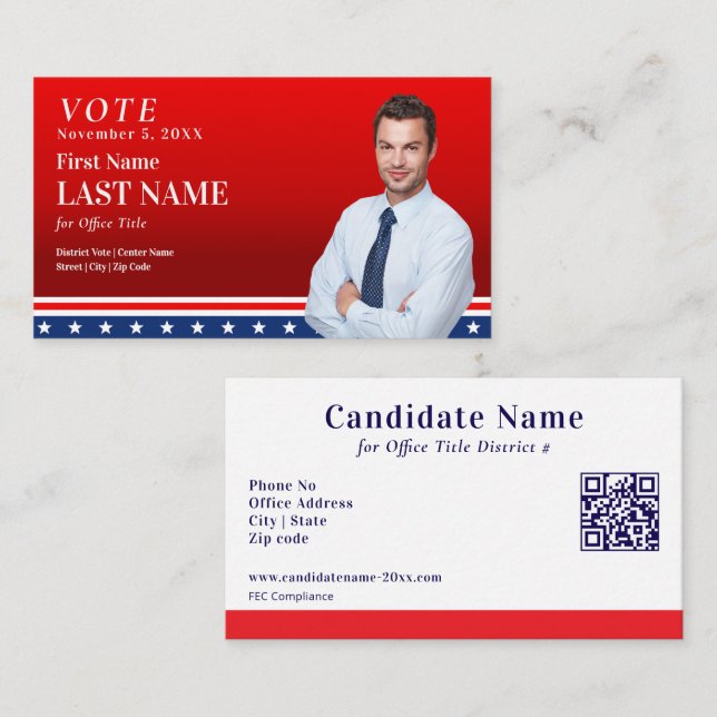 Political Election Campaign Red Candidate Custom  Business Card (Front/Back)