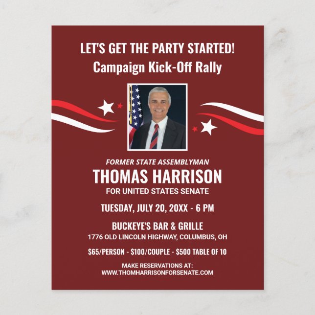 Political Fundraising Campaign Kickoff with Photo (Front)
