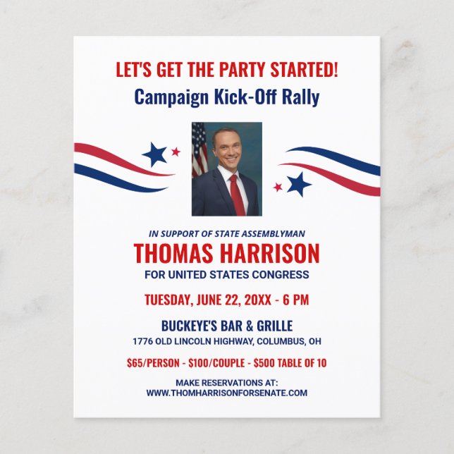 Political Fundraising Campaign Kickoff with Photo Flyer (Front)