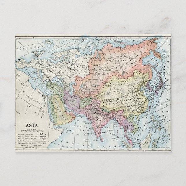 Political Map of Asia (1916) Postcard (Front)