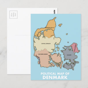 Political map of Denmark Postcard