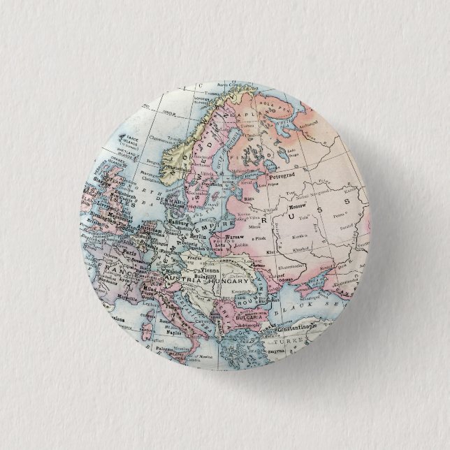 Political Map of Europe (1916) 3 Cm Round Badge (Front)