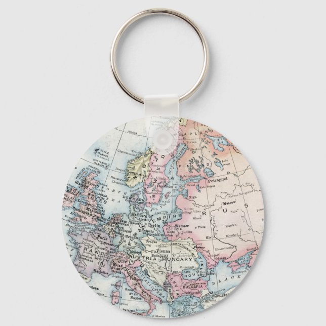 Political Map of Europe (1916) Key Ring (Front)