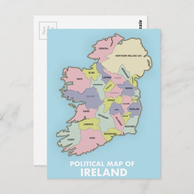 Political Map Of Ireland. Postcard (Front/Back)