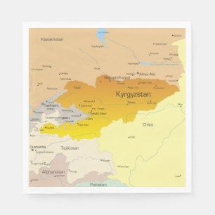 Political Map of Kyrgyzstan and Central Asia Napkin