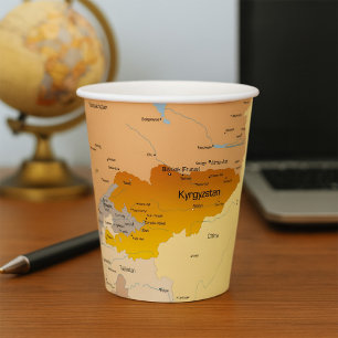 Political Map of Kyrgyzstan and Central Asia Paper Cups