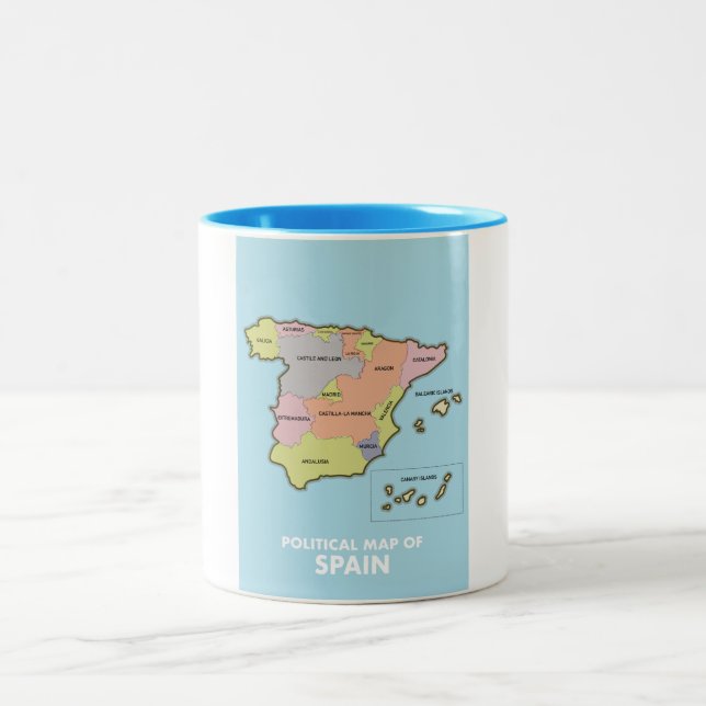 Political map of Spain. Two-Tone Coffee Mug (Center)