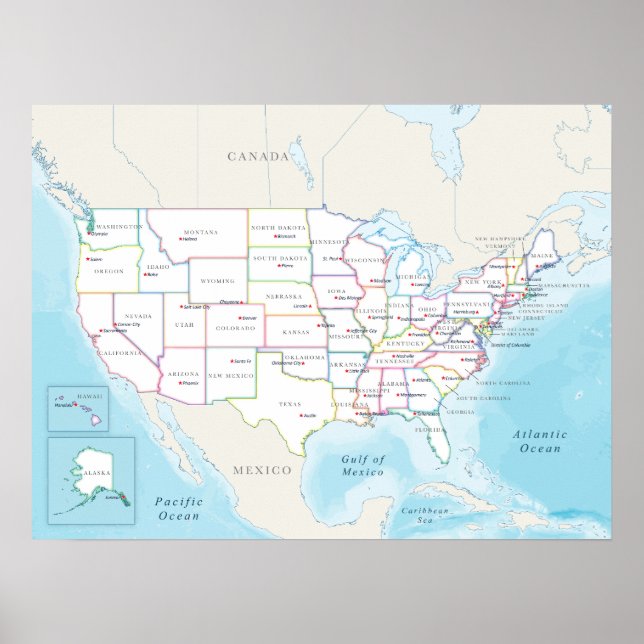 Political map of the United States with capitals Poster (Front)