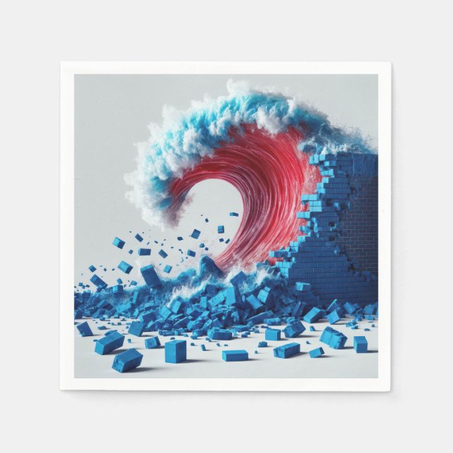 Political Red Wave Destroying a Blue Wall Napkin (Front)
