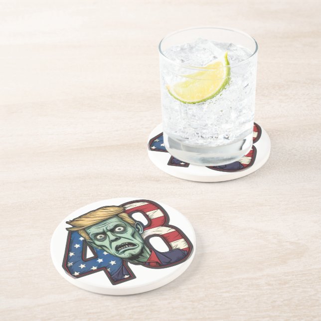 Political Satire Zombie Trump "48" USA Flag  Coaster (Side)