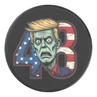 Political Satire Zombie Trump "48" USA Flag  Hockey Puck