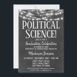 Political Science Graduation Party Invitation<br><div class="desc">A fun black and white chalkboard Political Science graduation party invitation with glowing lights at the top.</div>