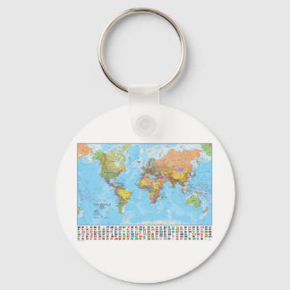 Political World Map with Flags Key Ring