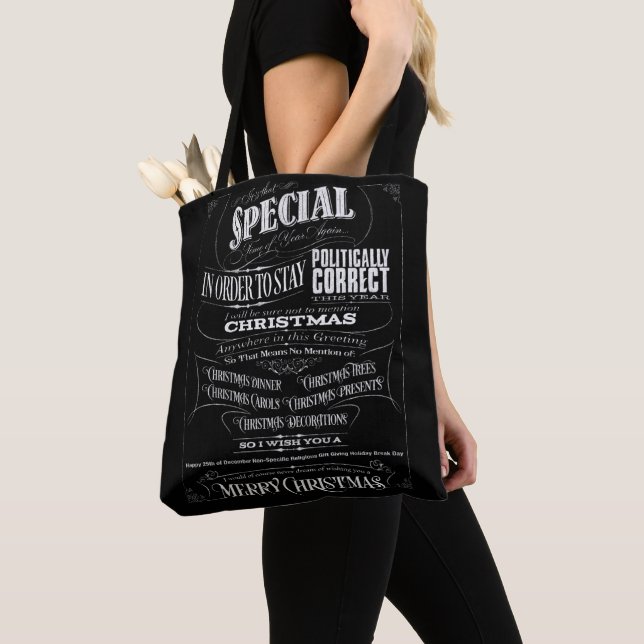 Politically In/Correct Chalkboard Merry Christmas Tote Bag (Close Up)