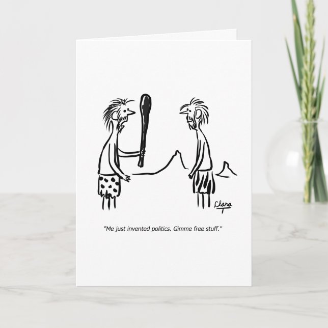 Politics and caveman greeting card (Front)