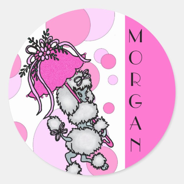 Polk-a-dots N Poodles- Customisable Classic Round Sticker (Front)