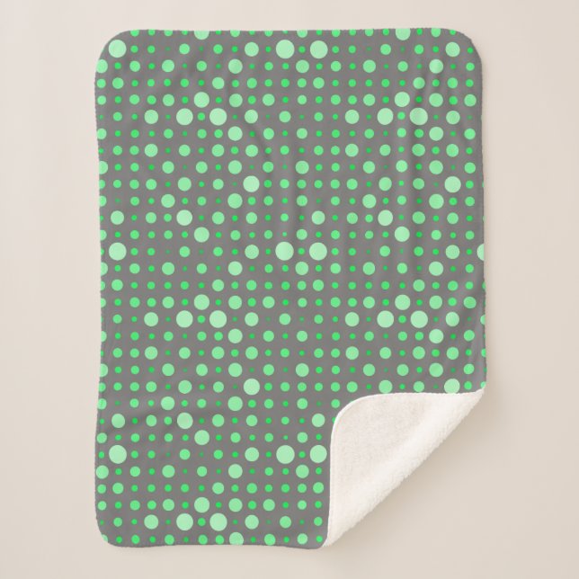 Polka Dot 02.Green. Grey BG Sherpa Blanket (Front)