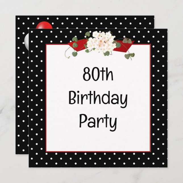 Polka Dot 80th Birthday Party Invitation (Front/Back)