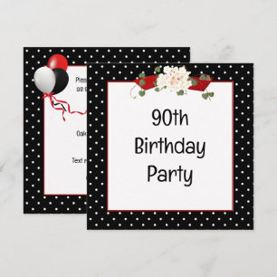 Polka Dot 90th Birthday Party Invitation