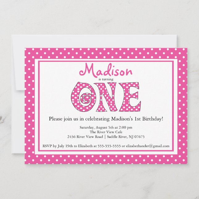 Polka Dot Alphabet First Birthday Party Invitation (Front)