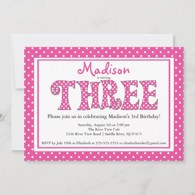 Polka Dot Alphabet Third Birthday Party Invitation (Front)