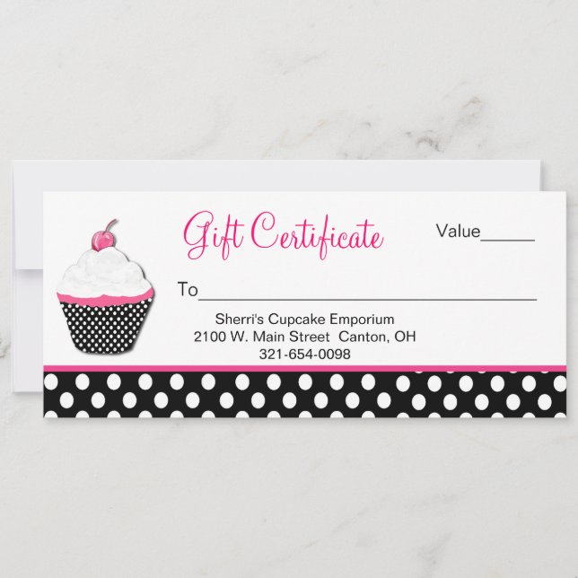 Polka Dot and Cupcake Business Gift Certificate (Front)