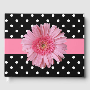 Polka Dot and Pink Gerber Daisy Wedding Guest Book