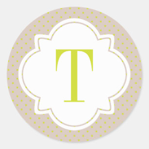 Polka Dot and Quatrefoil Single Letter Monogram Classic Round Sticker