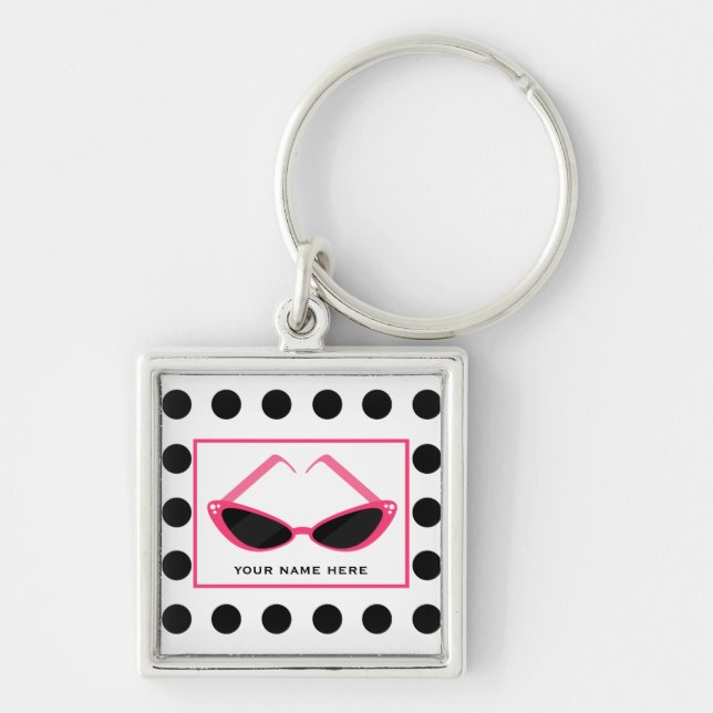 Polka Dot and Retro Pink Sunglasses Key Ring (Front)