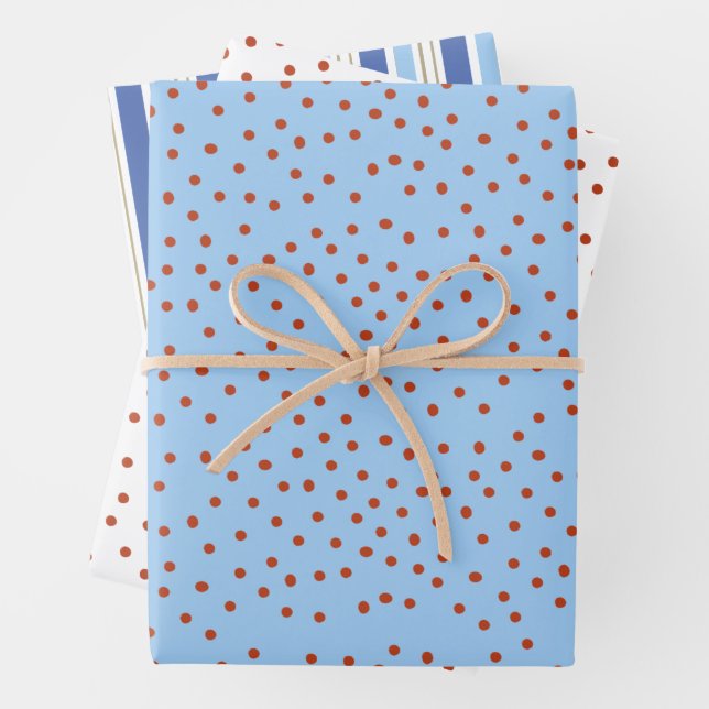 Polka Dot and Stripe Gift Wrap Red Blue Holiday  (In situ)