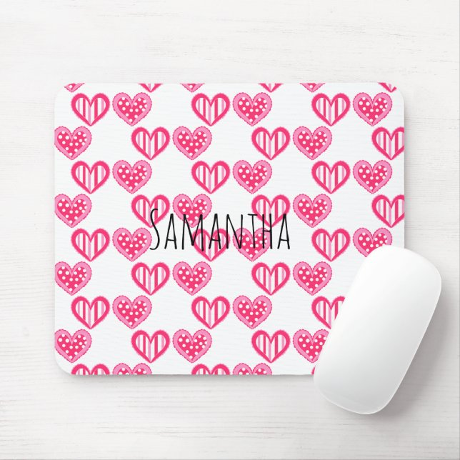 Polka Dot And Stripes Hearts Mouse Pad (With Mouse)