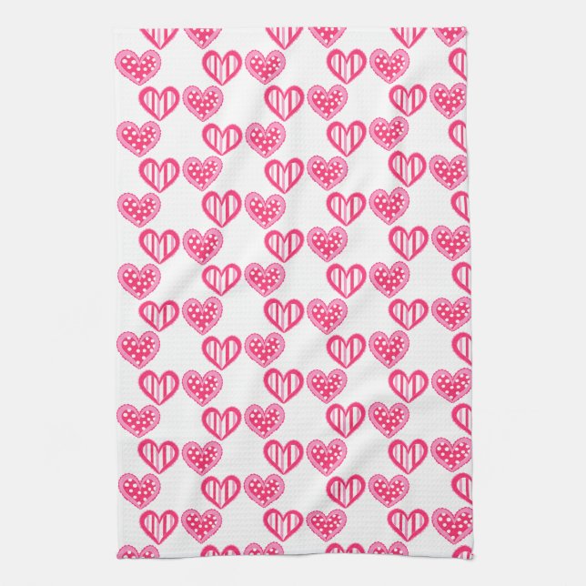 Polka Dot And Stripes Hearts Tea Towel (Vertical)