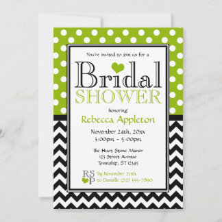 Polka Dot Apple Green & Chevron Bridal Shower Invitation