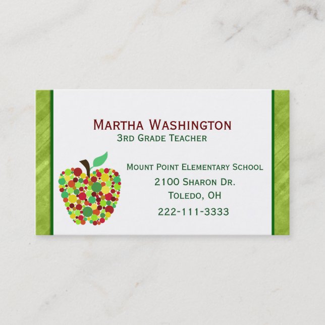 Polka Dot Apple Teachers Business Card (Front)