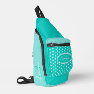 Polka dot aqua and white  sling bag