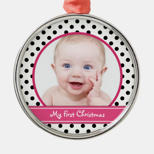 Polka Dot Baby's First Christmas Ornament (Front)