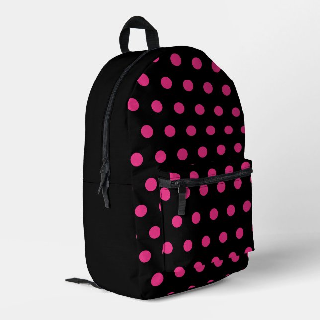 Polka Dot Backpack (Black & Neon Pink) (Back Corner Left)