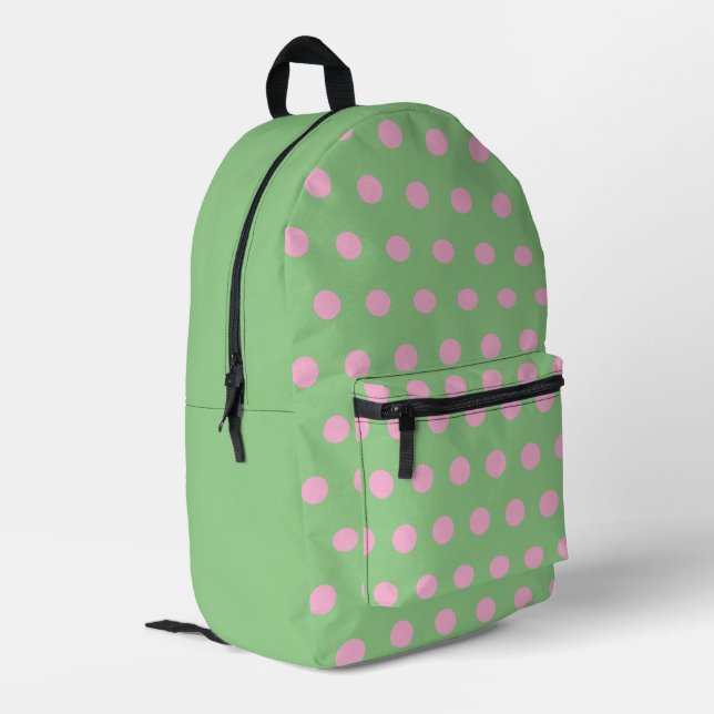 Polka Dot Backpack (Sage Green & Pastel Pink) (Back Corner Left)