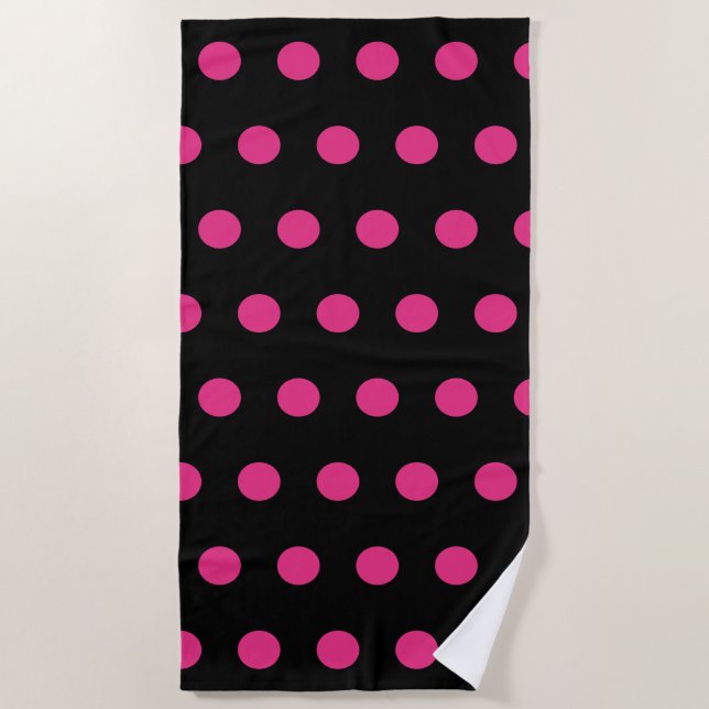 Polka Dot Beach Towel (Black & Neon Pink) (Front)