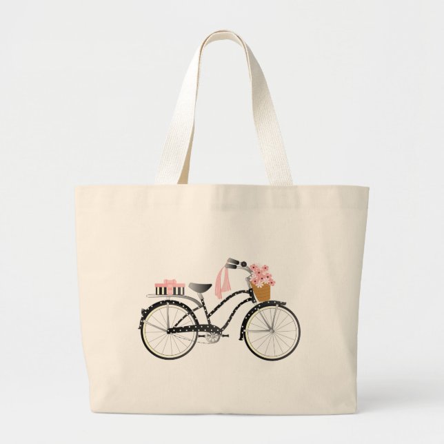 Polka Dot Bike Large Tote Bag (Front)