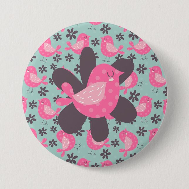 Polka Dot Birds and Flowers 7.5 Cm Round Badge (Front)