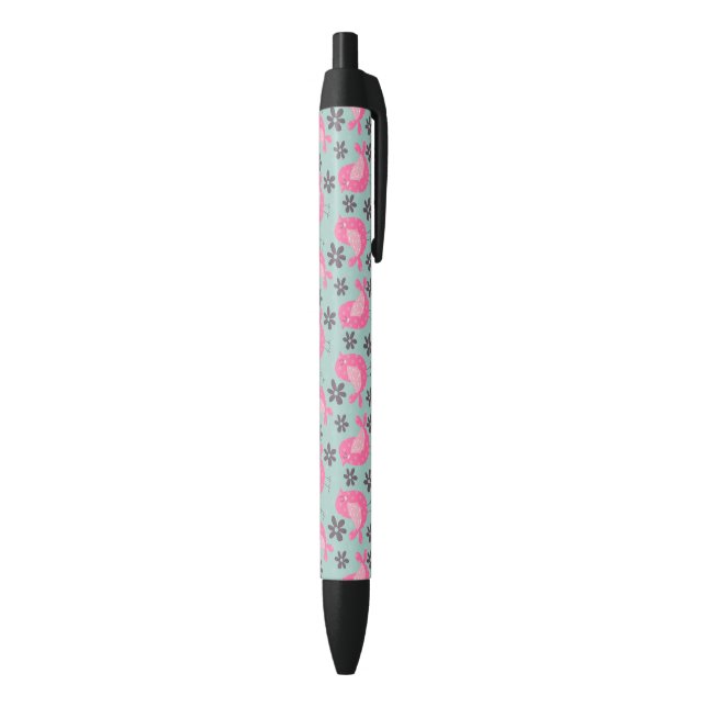Polka Dot Birds and Flowers Black Ink Pen (Bottom (Vertical))