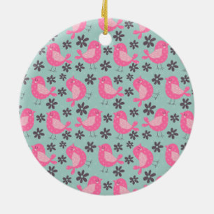 Polka Dot Birds and Flowers Ceramic Tree Decoration