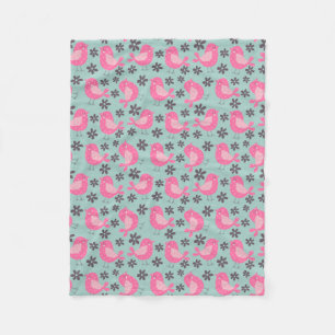 Polka Dot Birds and Flowers Fleece Blanket